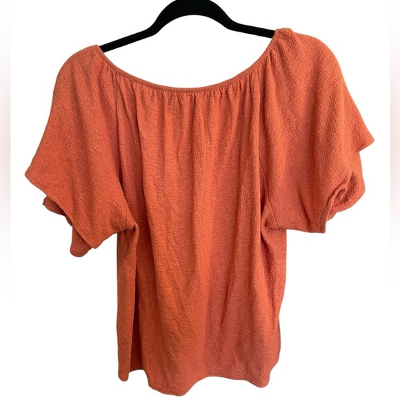 Madewell Texture & Thread Tiered Sleeve Top Orange Scoop Neck - Size Medium - Picture 2 of 8